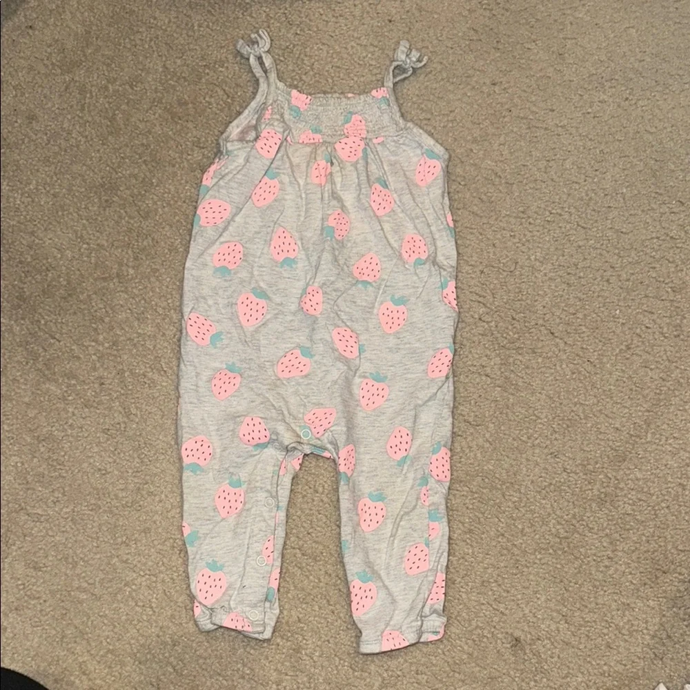 Carters Gray Romper with Pink Strawberry Print Size 9 months